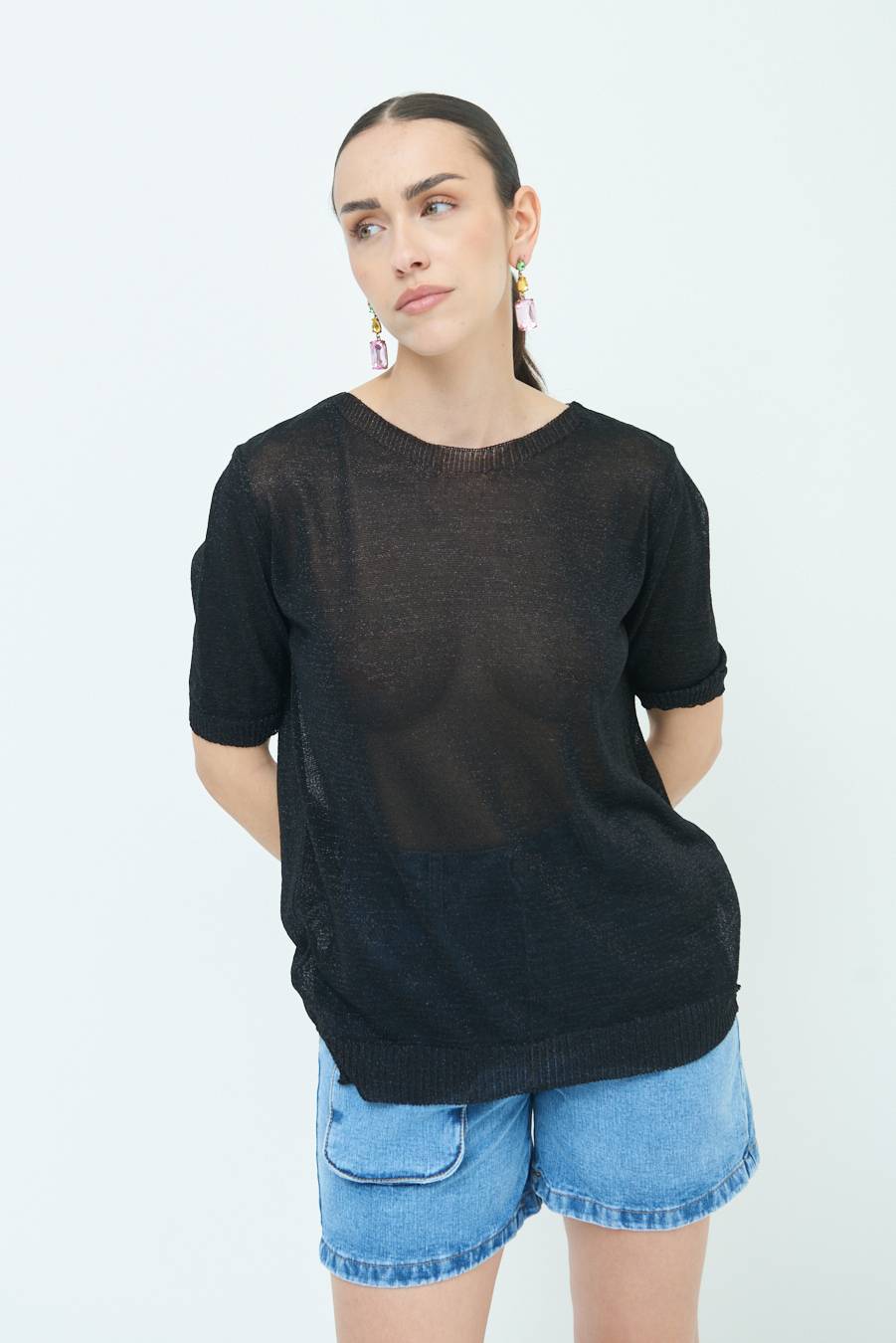 Kikisix MAGLIA LUREX PARICOLLO NERO