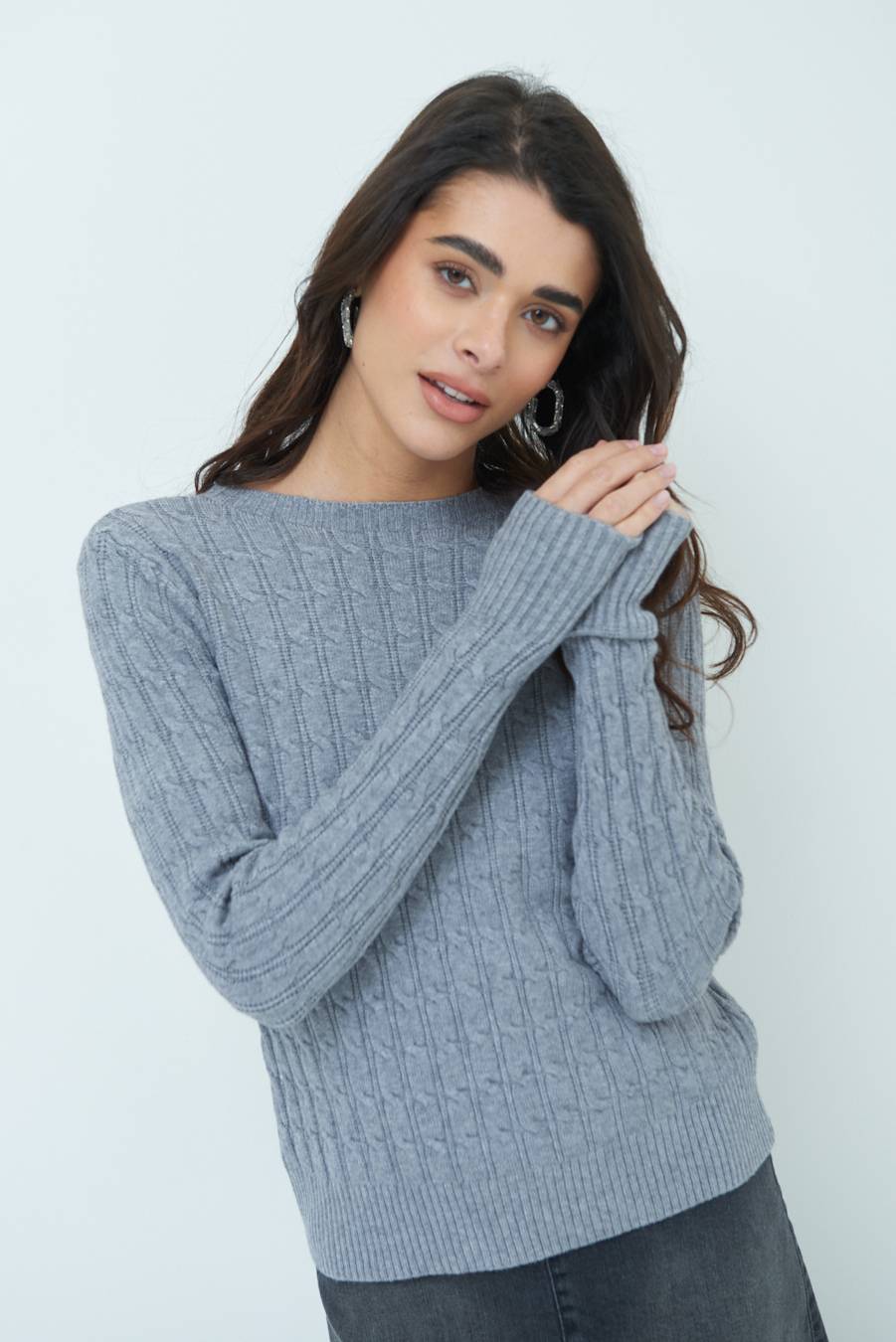 Kikisix MAGLIA PARICOLLO DISEGNO TRECCIA GRIGIO