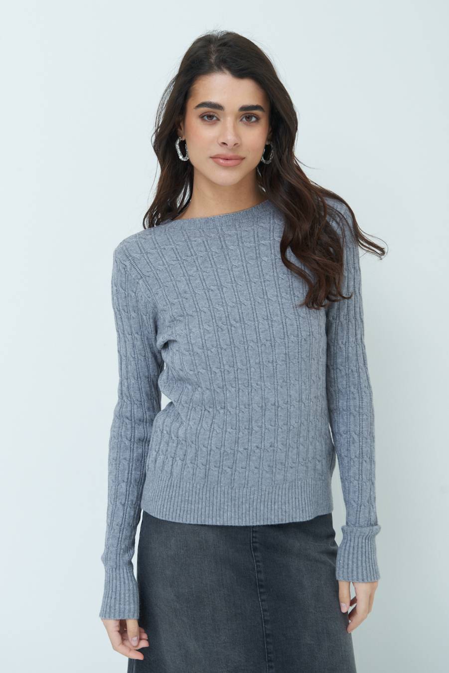 Kikisix MAGLIA PARICOLLO DISEGNO TRECCIA GRIGIO