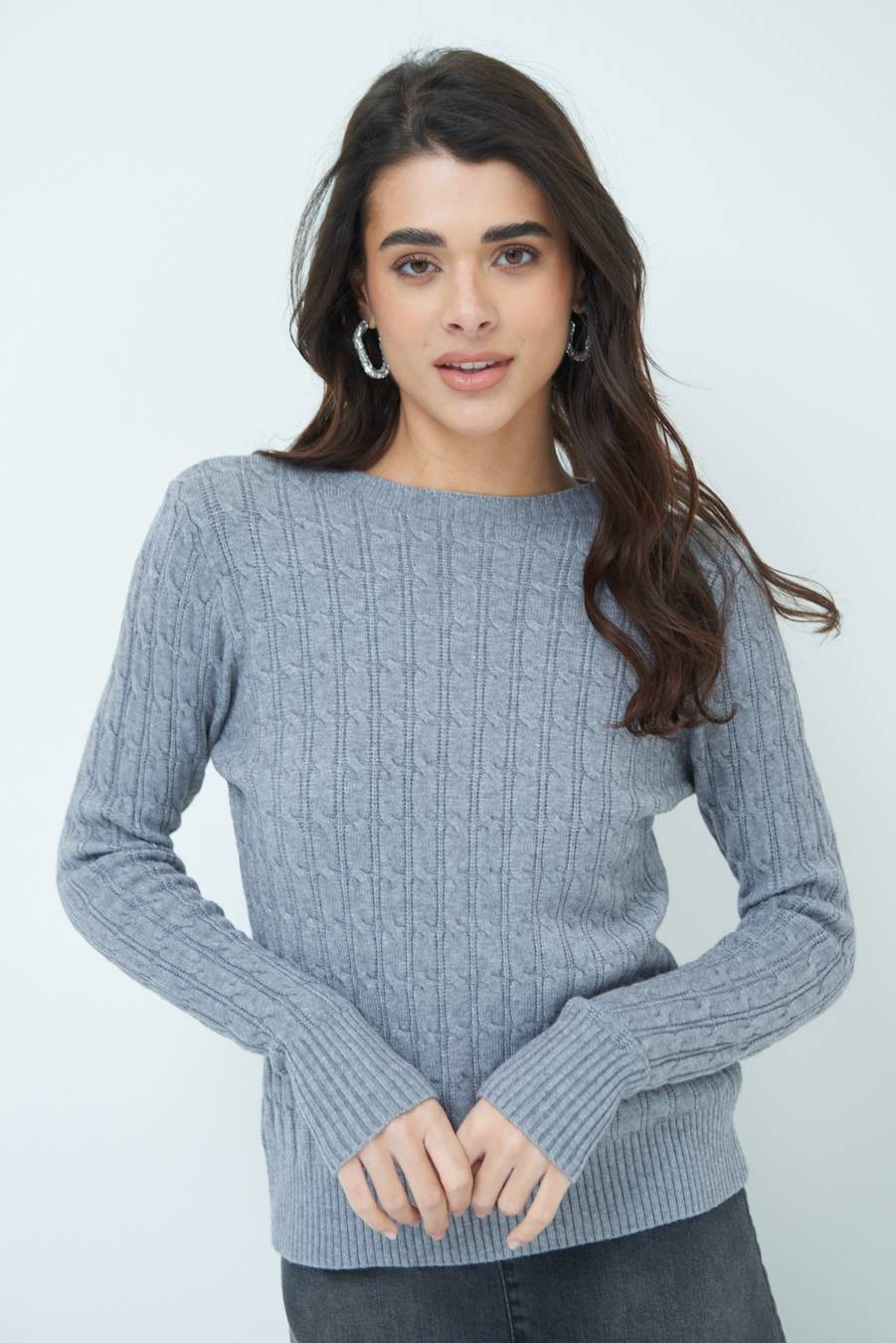 Kikisix MAGLIA PARICOLLO DISEGNO TRECCIA GRIGIO