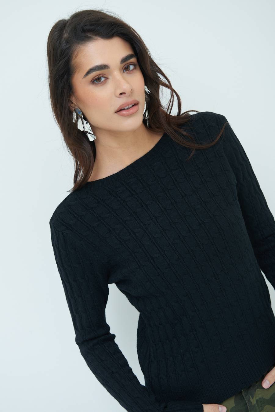 Kikisix MAGLIA PARICOLLO DISEGNO TRECCIA NERO