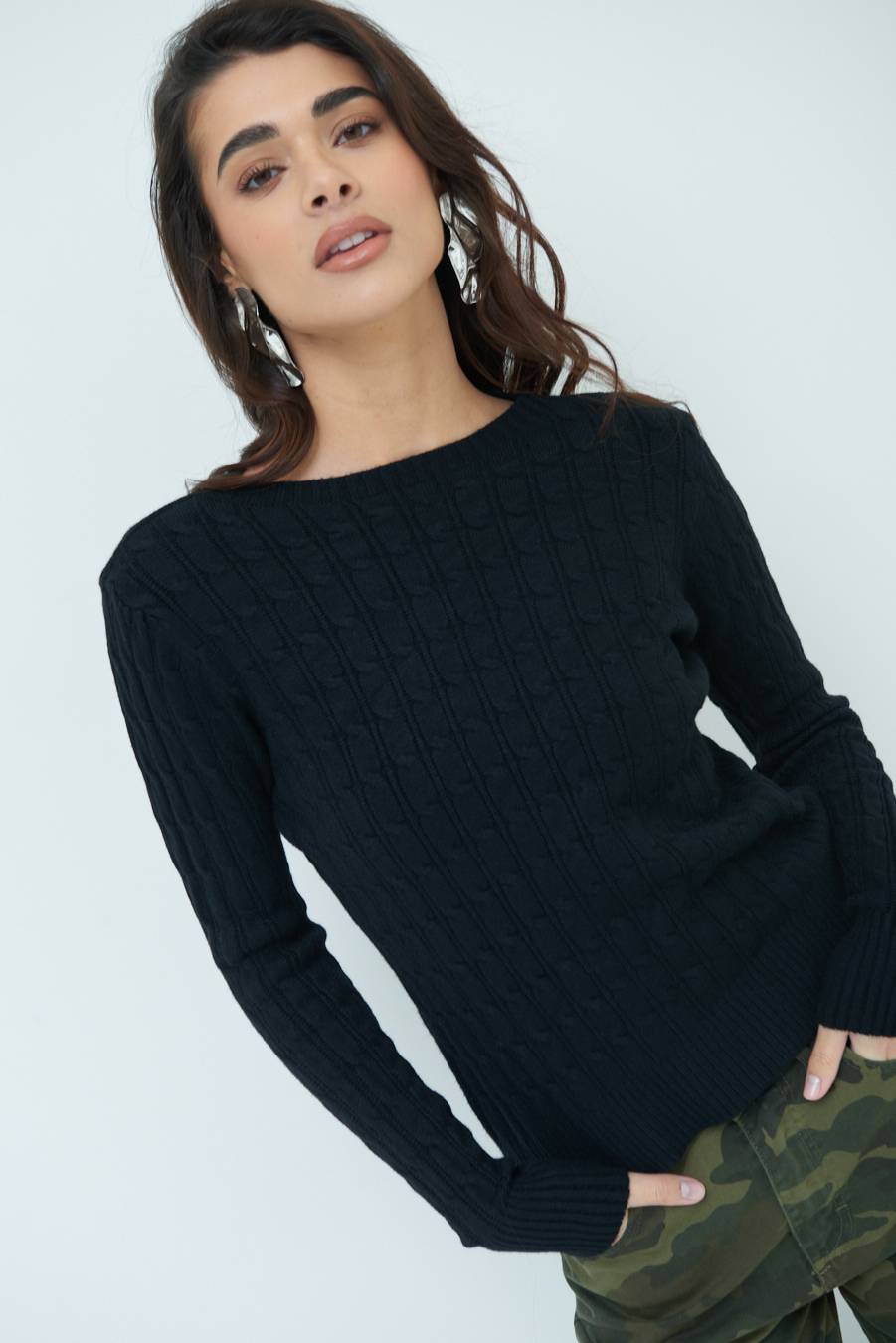 Kikisix MAGLIA PARICOLLO DISEGNO TRECCIA NERO