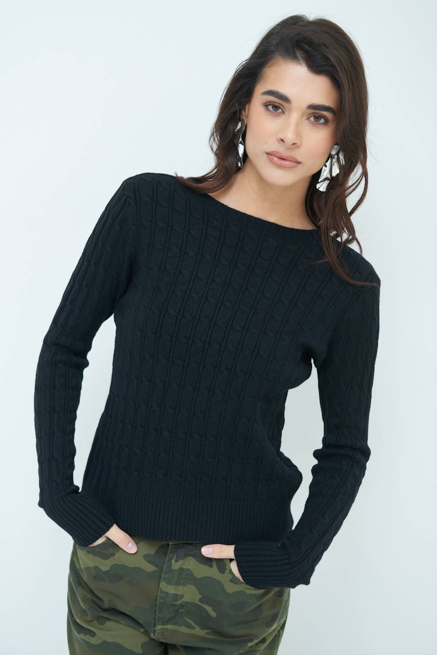 Kikisix MAGLIA PARICOLLO DISEGNO TRECCIA NERO