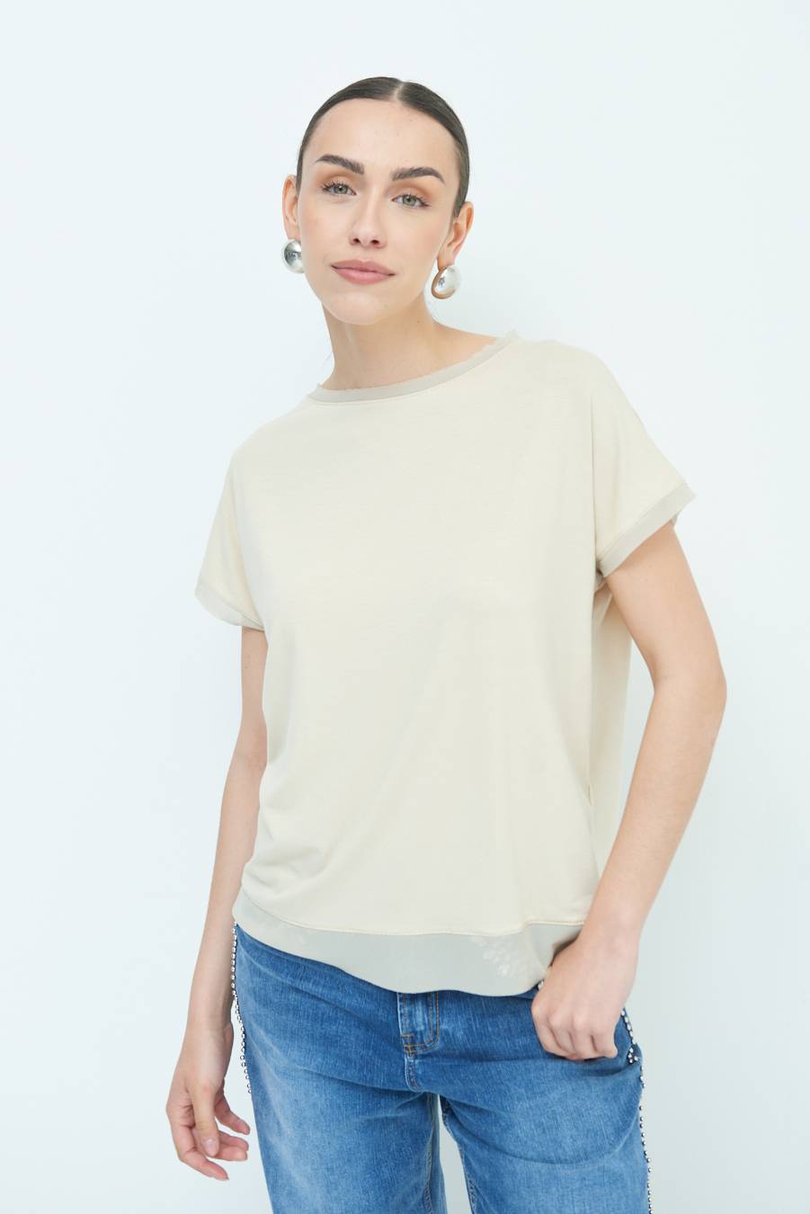 Kikisix MAGLIA PROFILO GEORGETTE BEIGE