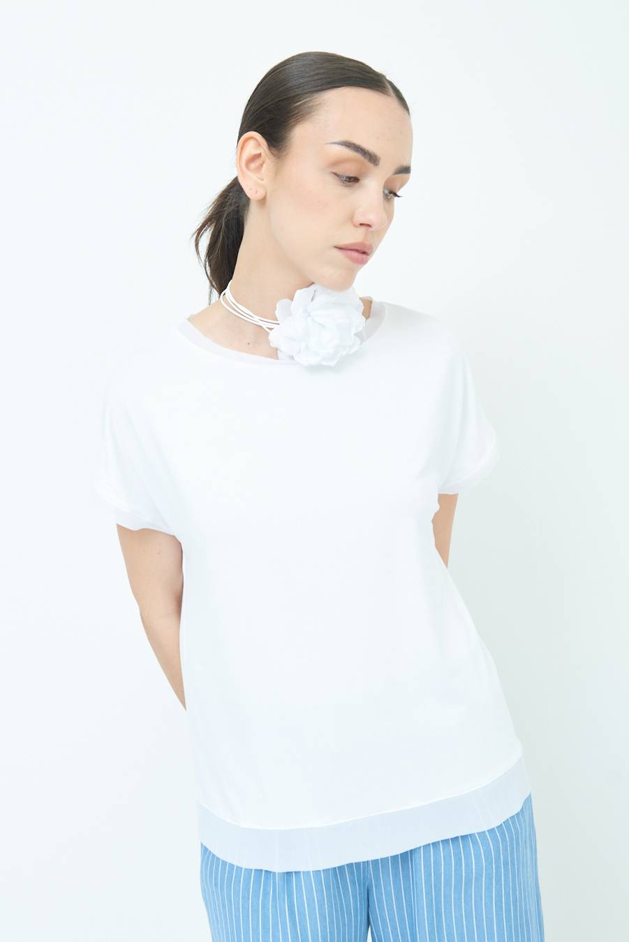 Kikisix MAGLIA PROFILO GEORGETTE BIANCO