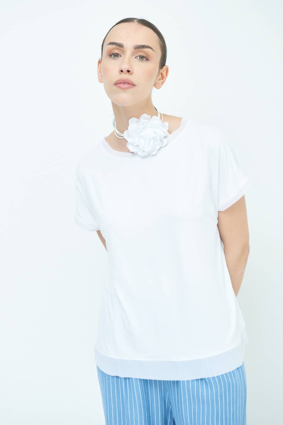 Kikisix MAGLIA PROFILO GEORGETTE BIANCO