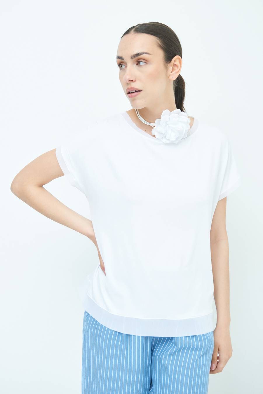 Kikisix MAGLIA PROFILO GEORGETTE BIANCO