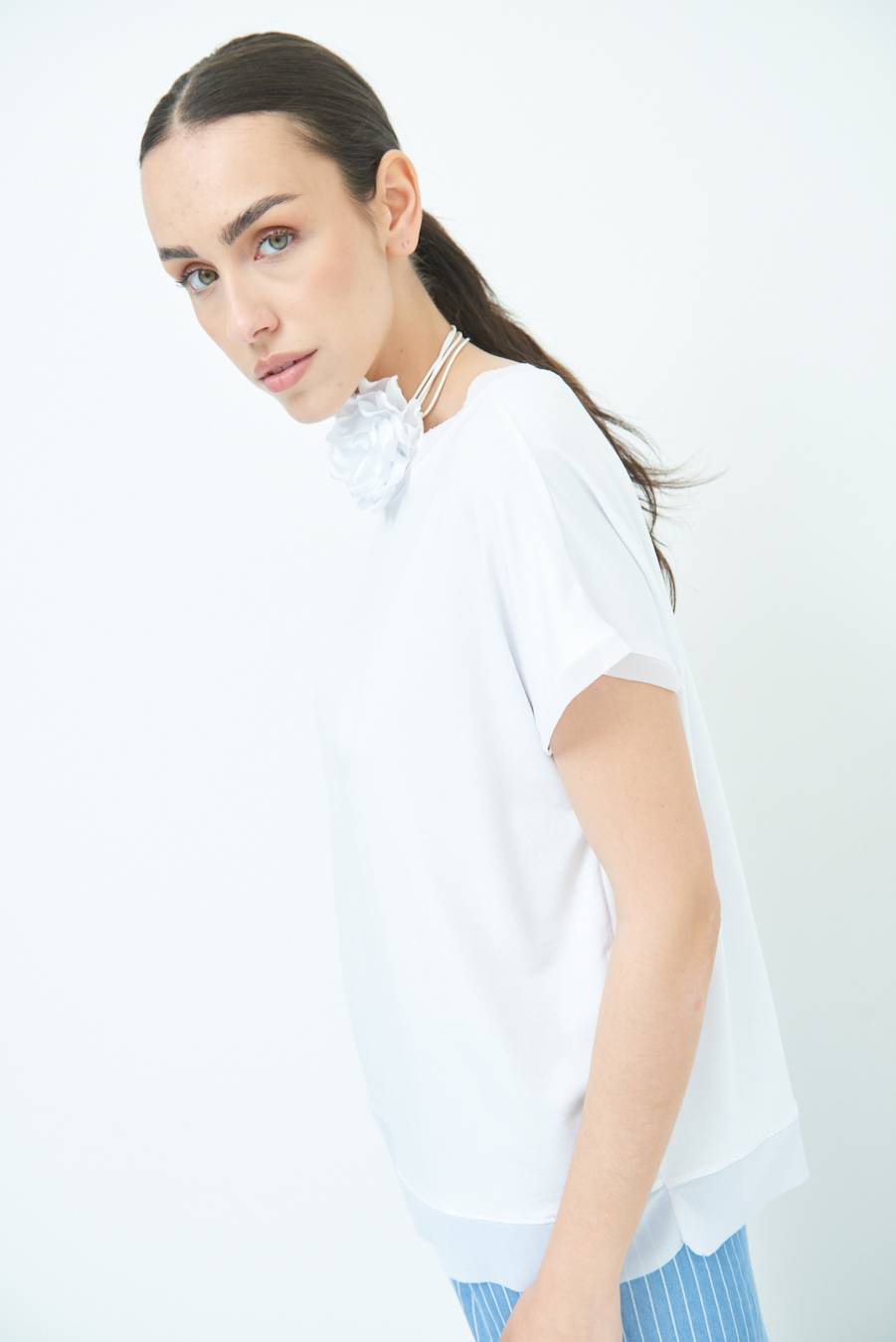 Kikisix MAGLIA PROFILO GEORGETTE BIANCO