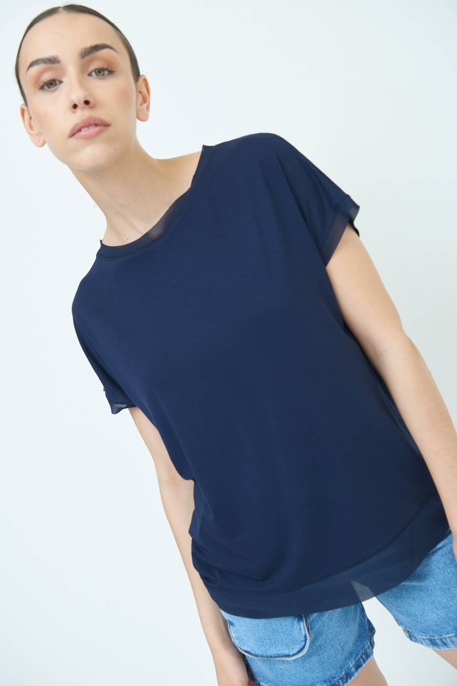 Kikisix MAGLIA PROFILO GEORGETTE BLU