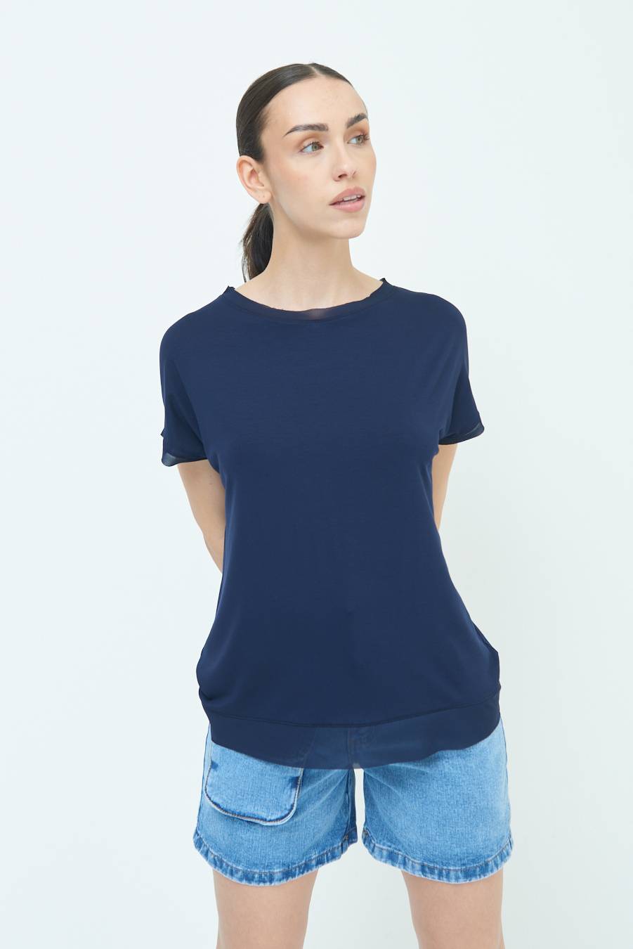 Kikisix MAGLIA PROFILO GEORGETTE BLU