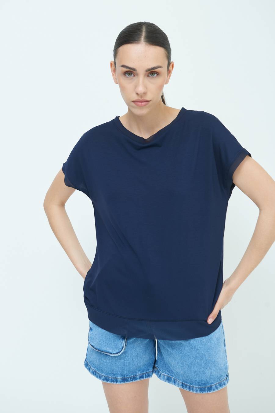 Kikisix MAGLIA PROFILO GEORGETTE BLU