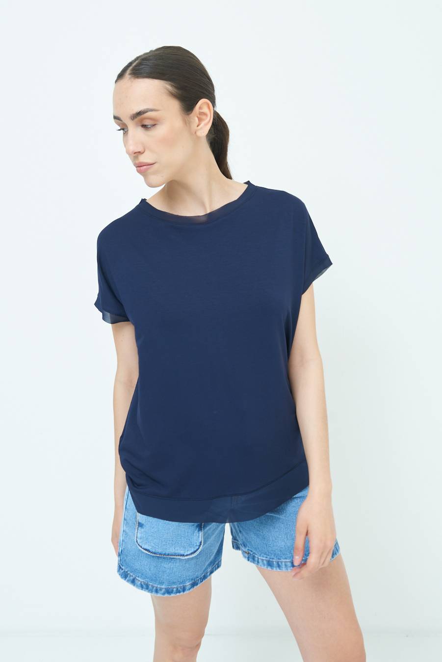 Kikisix MAGLIA PROFILO GEORGETTE BLU