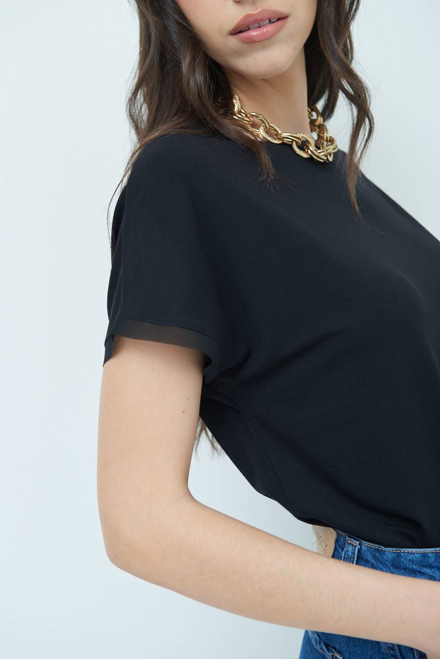 Kikisix MAGLIA PROFILO GEORGETTE NERO