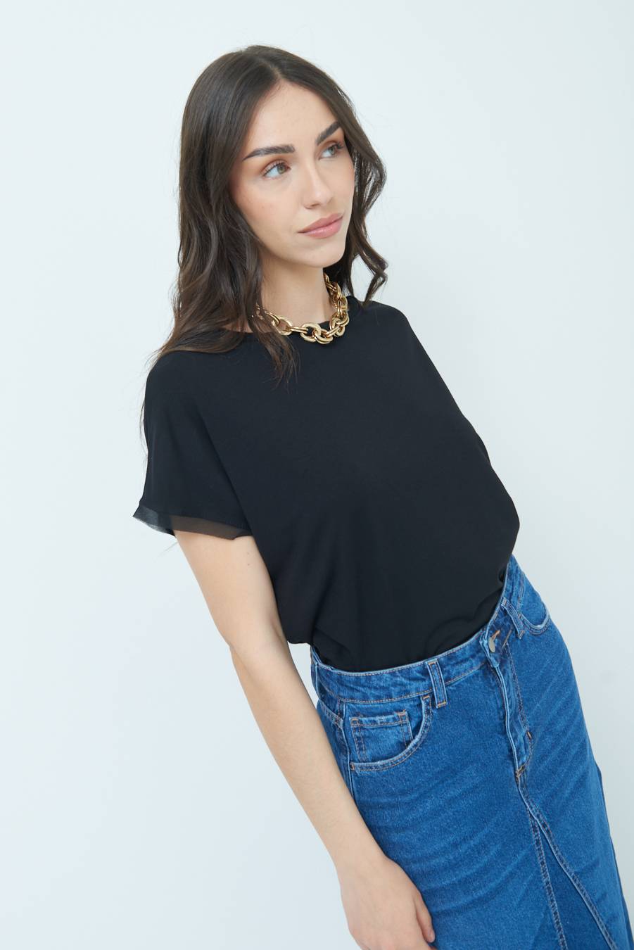 Kikisix MAGLIA PROFILO GEORGETTE NERO