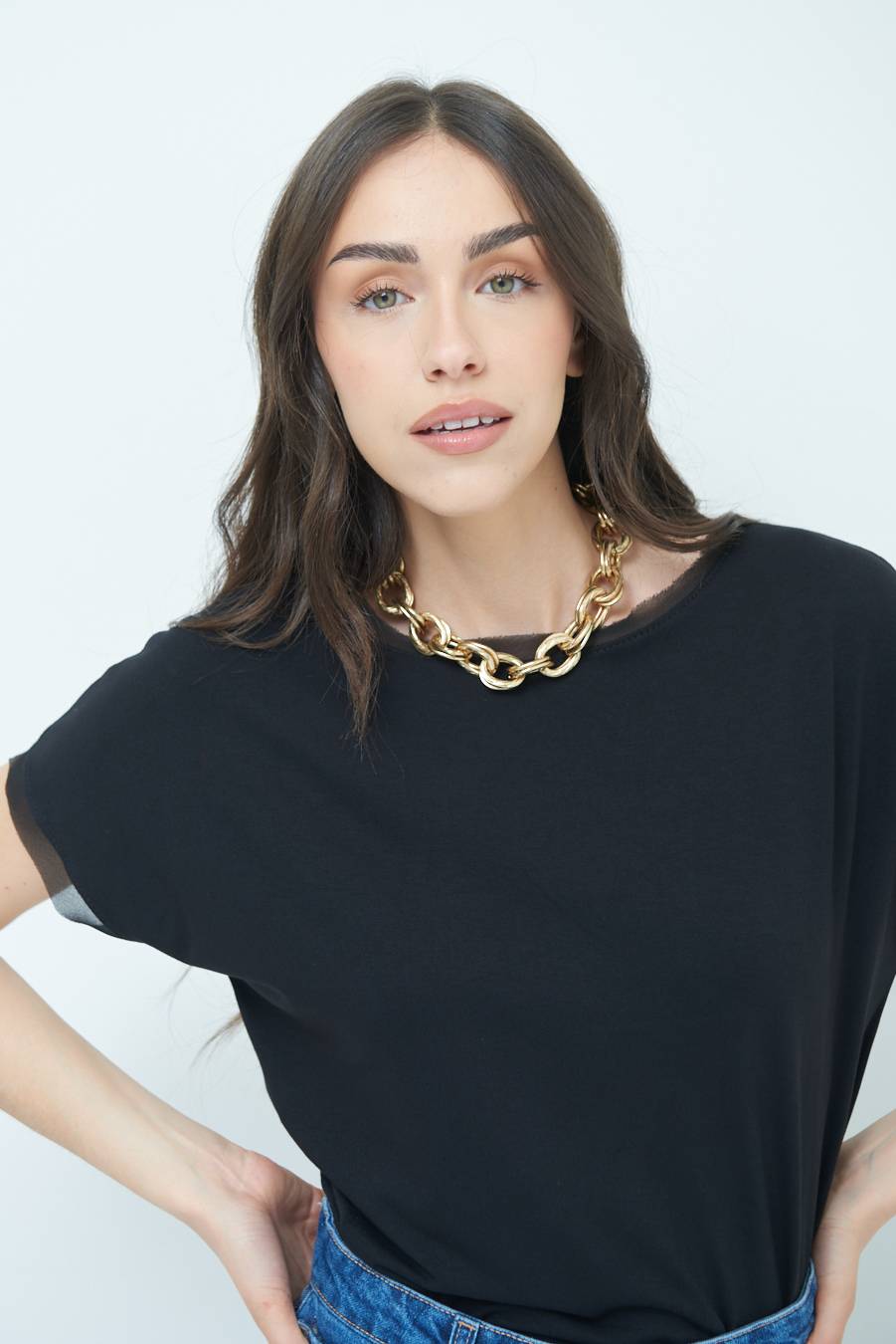 Kikisix MAGLIA PROFILO GEORGETTE NERO