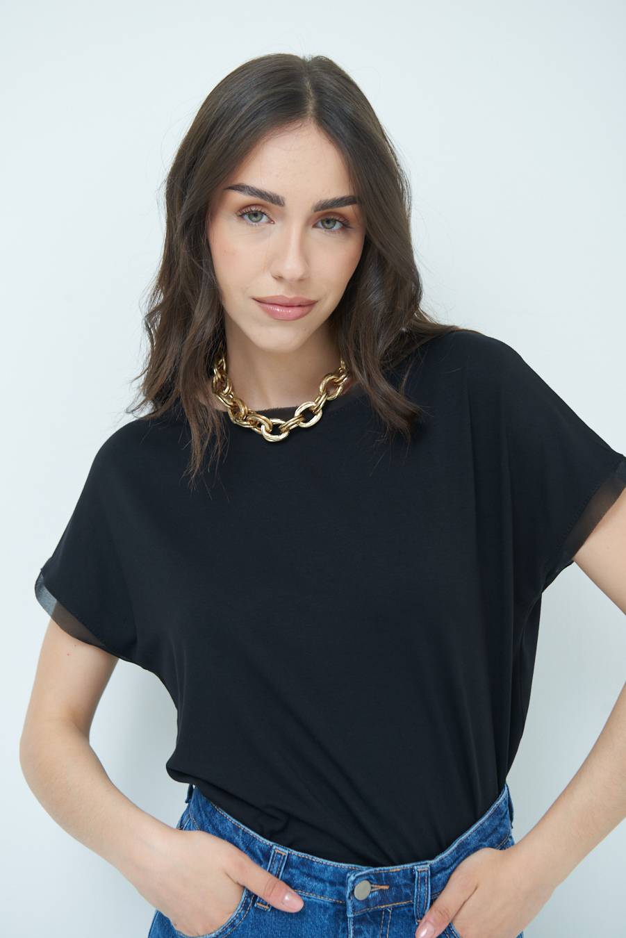 Kikisix MAGLIA PROFILO GEORGETTE NERO