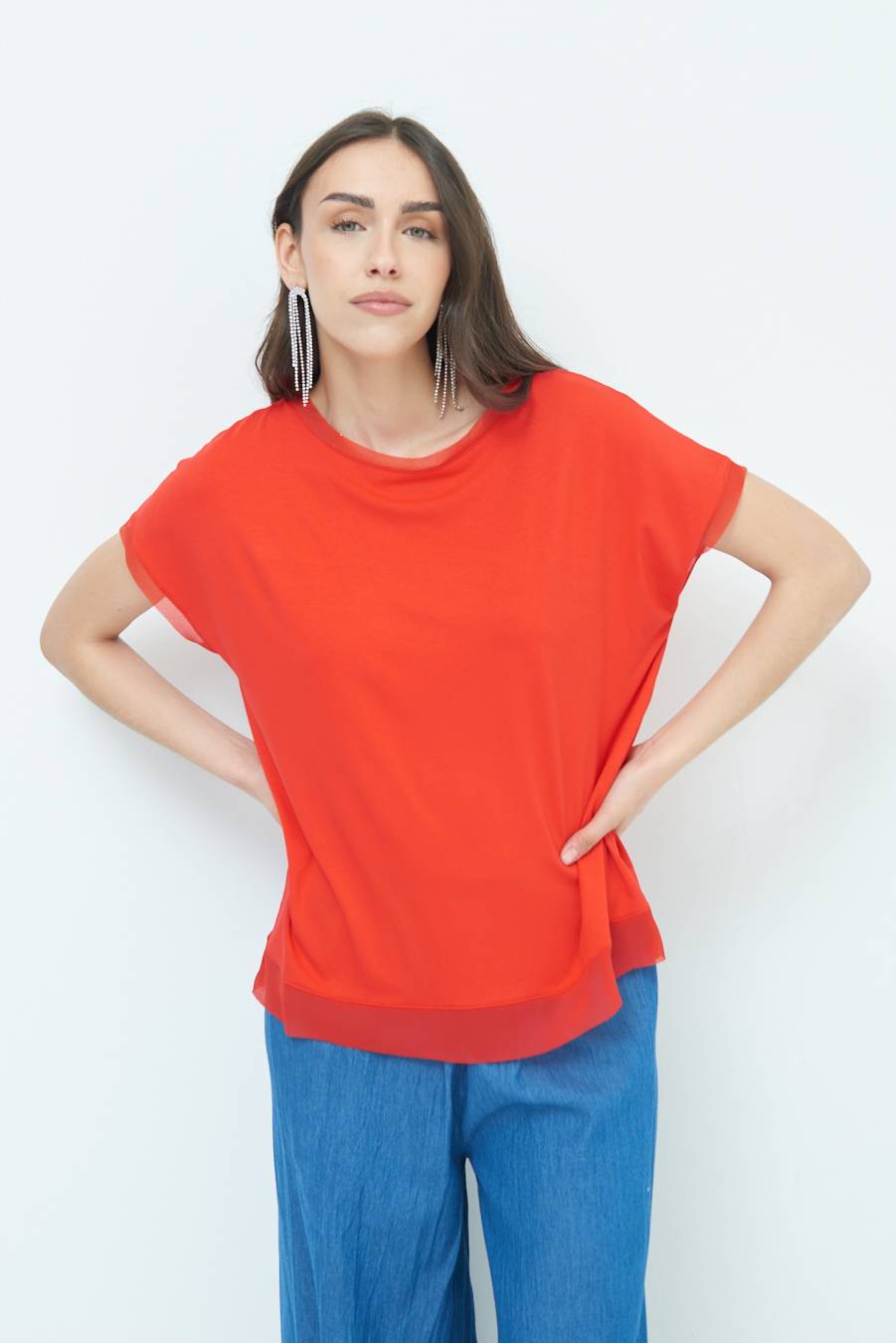 Kikisix MAGLIA PROFILO GEORGETTE ROSSO