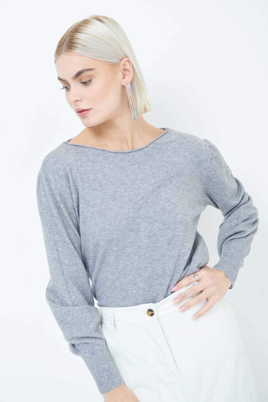 Kikisix MAGLIA REGOLARE SCOLLO BARCA GRIGIO