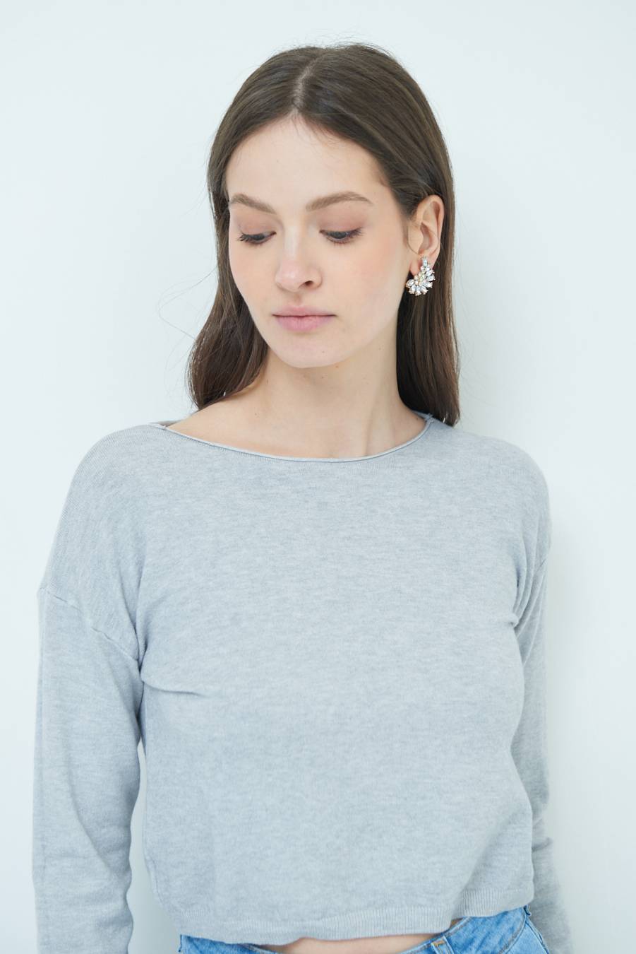 Kikisix MAGLIA SCATOLINA SCOLLO A BARCA GRIGIO