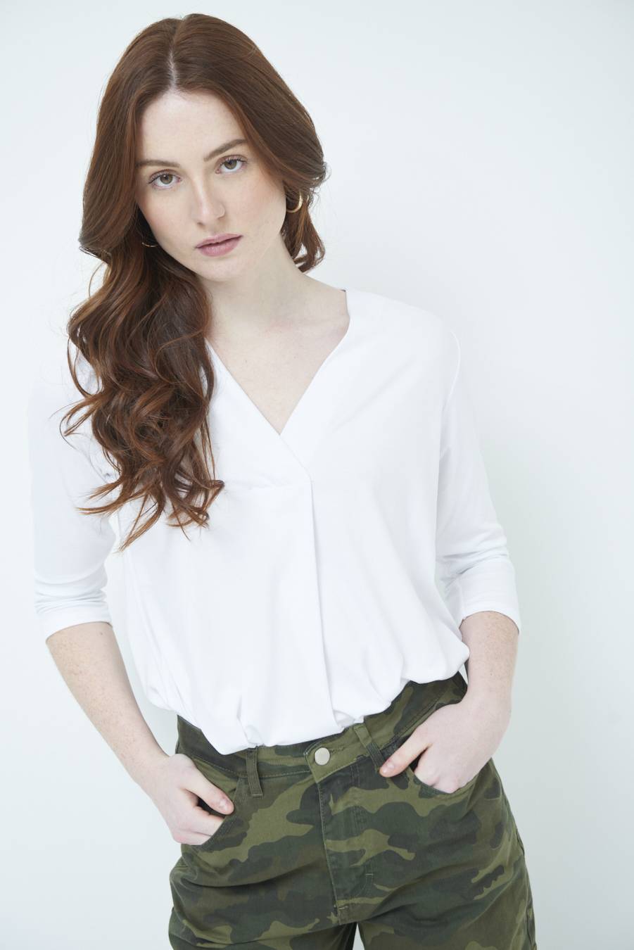 Kikisix MAGLIA V PIEG.DAVANTI BIANCO