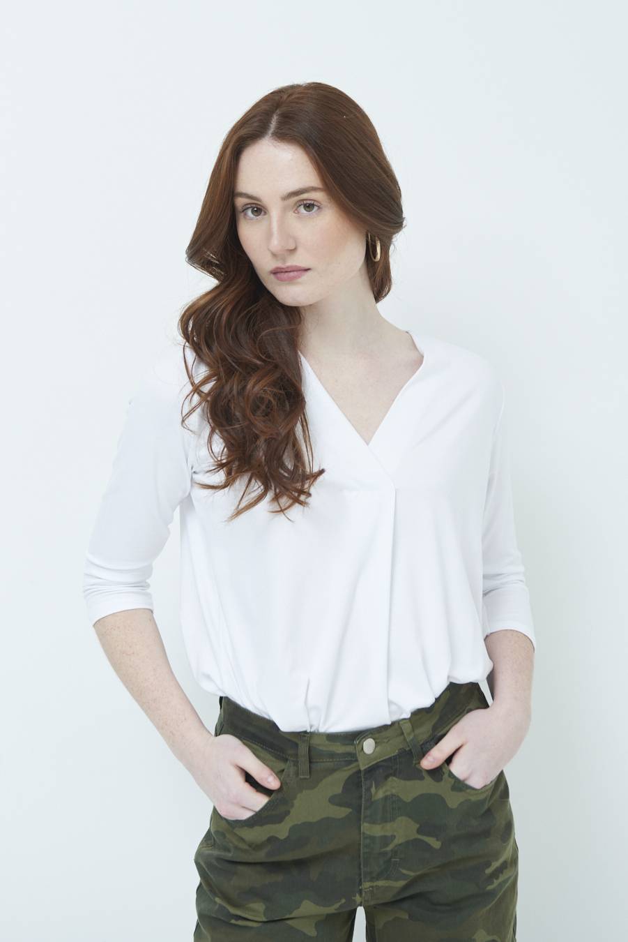 Kikisix MAGLIA V PIEG.DAVANTI BIANCO