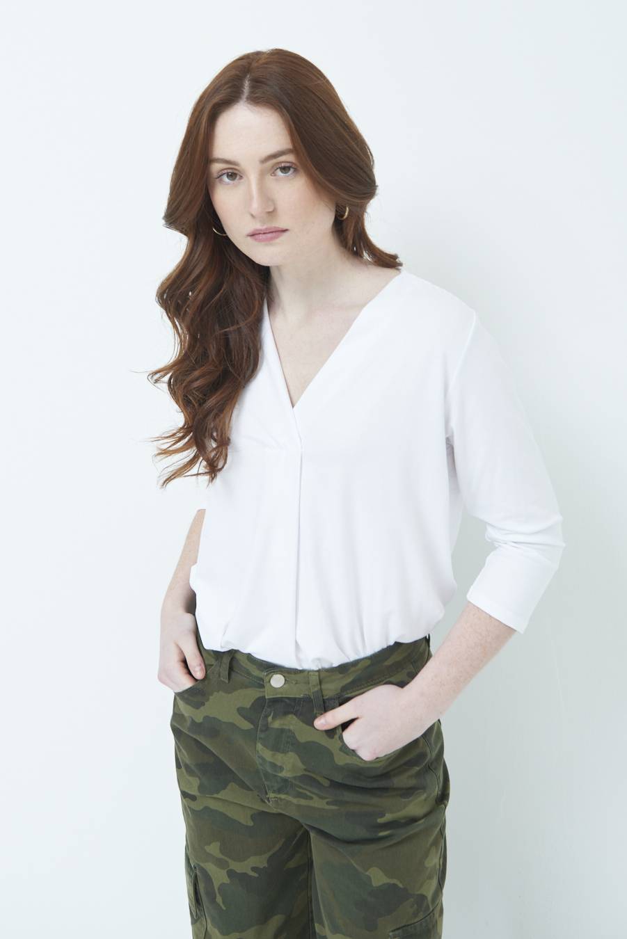 Kikisix MAGLIA V PIEG.DAVANTI BIANCO