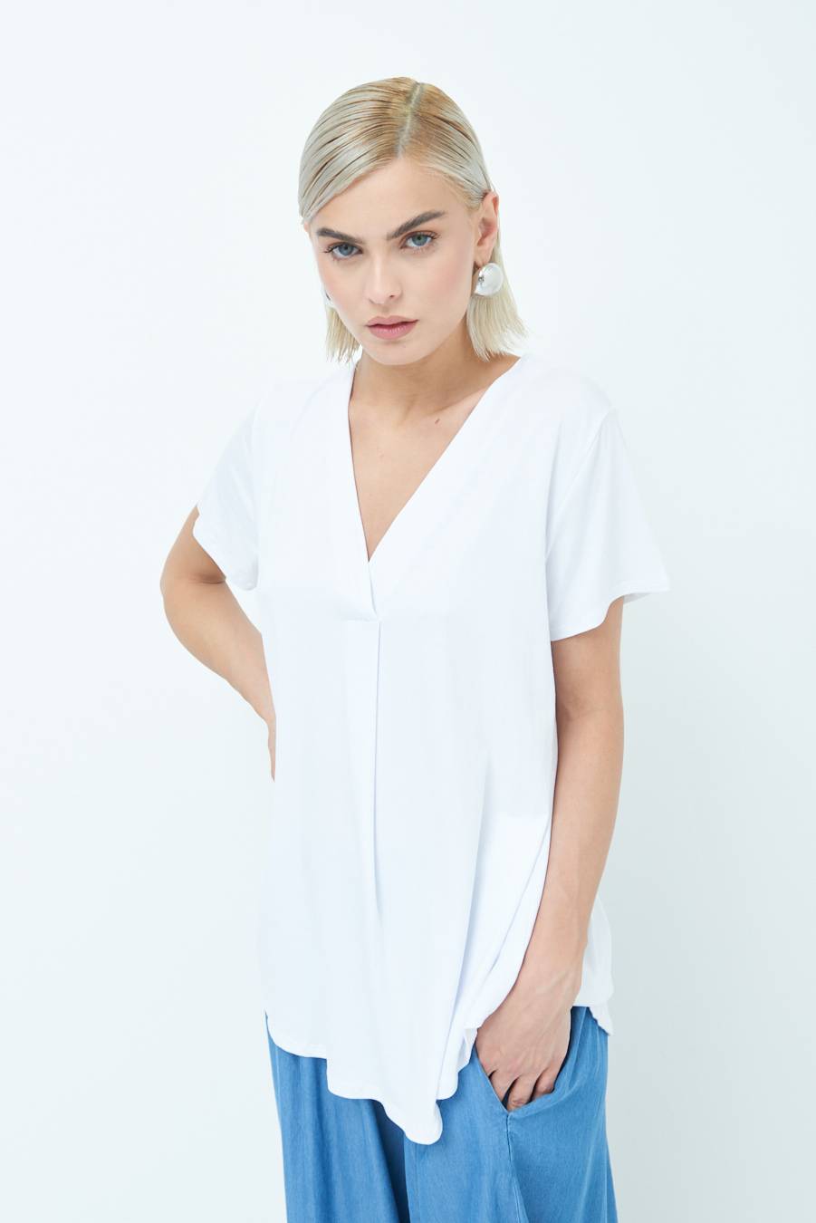 Kikisix MAGLIA VISCOSA MANICA CORTA BIANCO