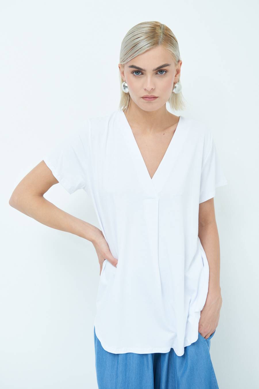 Kikisix MAGLIA VISCOSA MANICA CORTA BIANCO