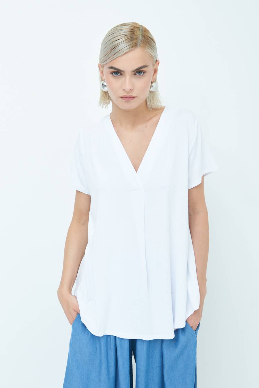 Kikisix MAGLIA VISCOSA MANICA CORTA BIANCO