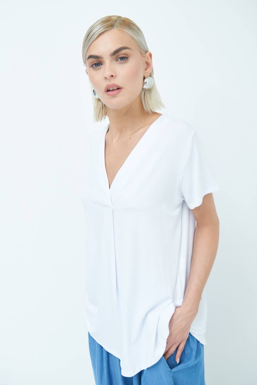 Kikisix MAGLIA VISCOSA MANICA CORTA BIANCO