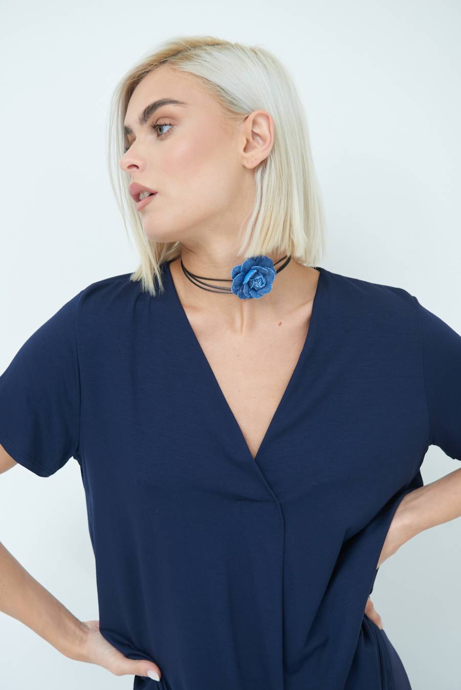 Kikisix MAGLIA VISCOSA MANICA CORTA BLU