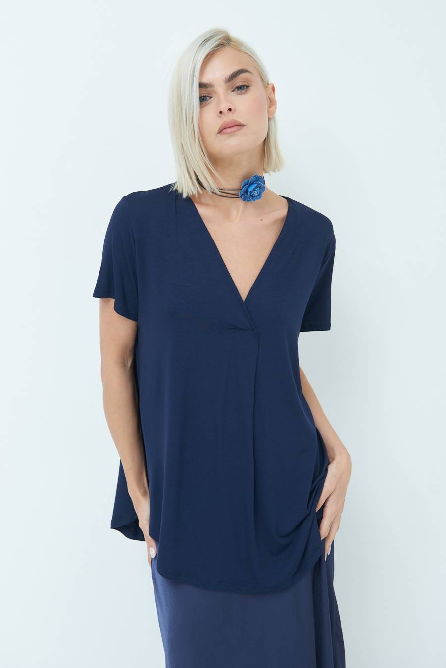 Kikisix MAGLIA VISCOSA MANICA CORTA BLU