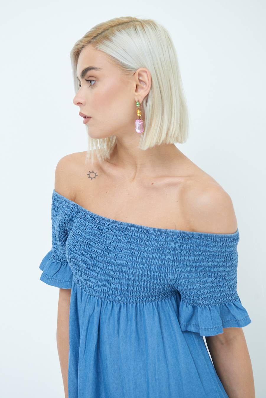 Kikisix MINI ABITO PUNTO SMOCK JEANS