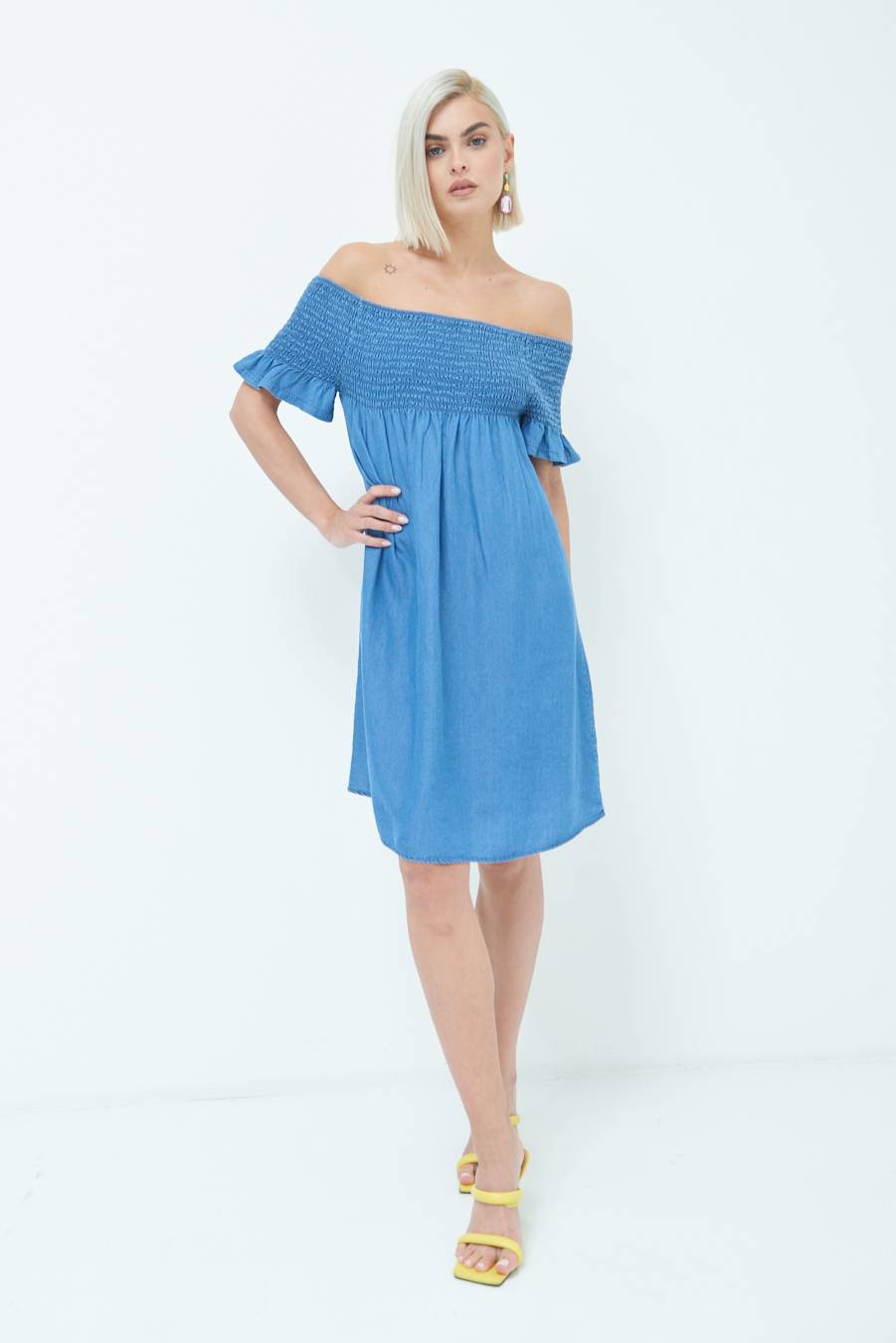 Kikisix MINI ABITO PUNTO SMOCK JEANS