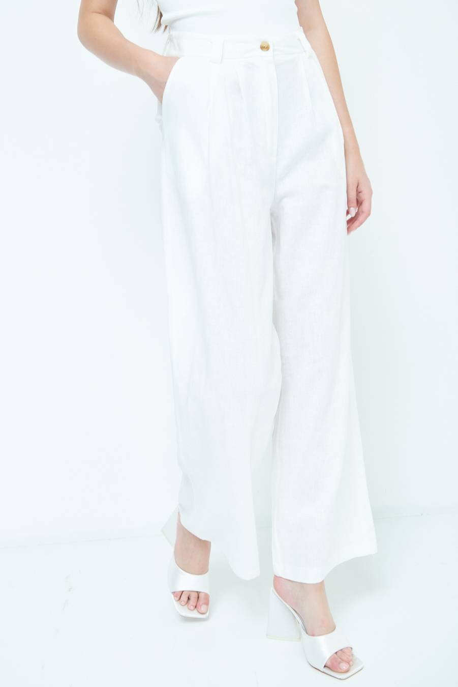 Kikisix PANTA PALAZZO CON PINCE BIANCO