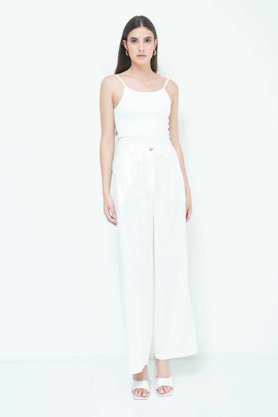 Kikisix PANTA PALAZZO CON PINCE BIANCO