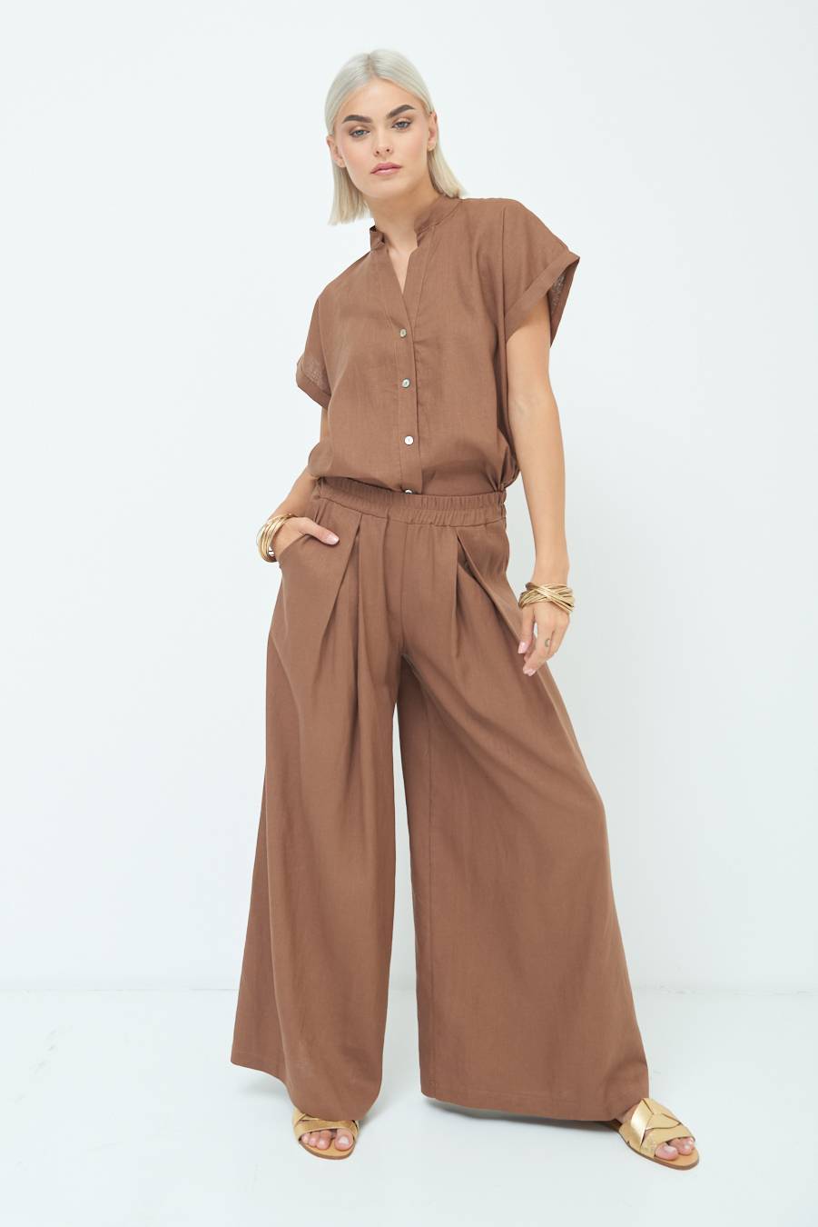 Kikisix PANTA PALAZZO CON PINCE CIOCCOLATO