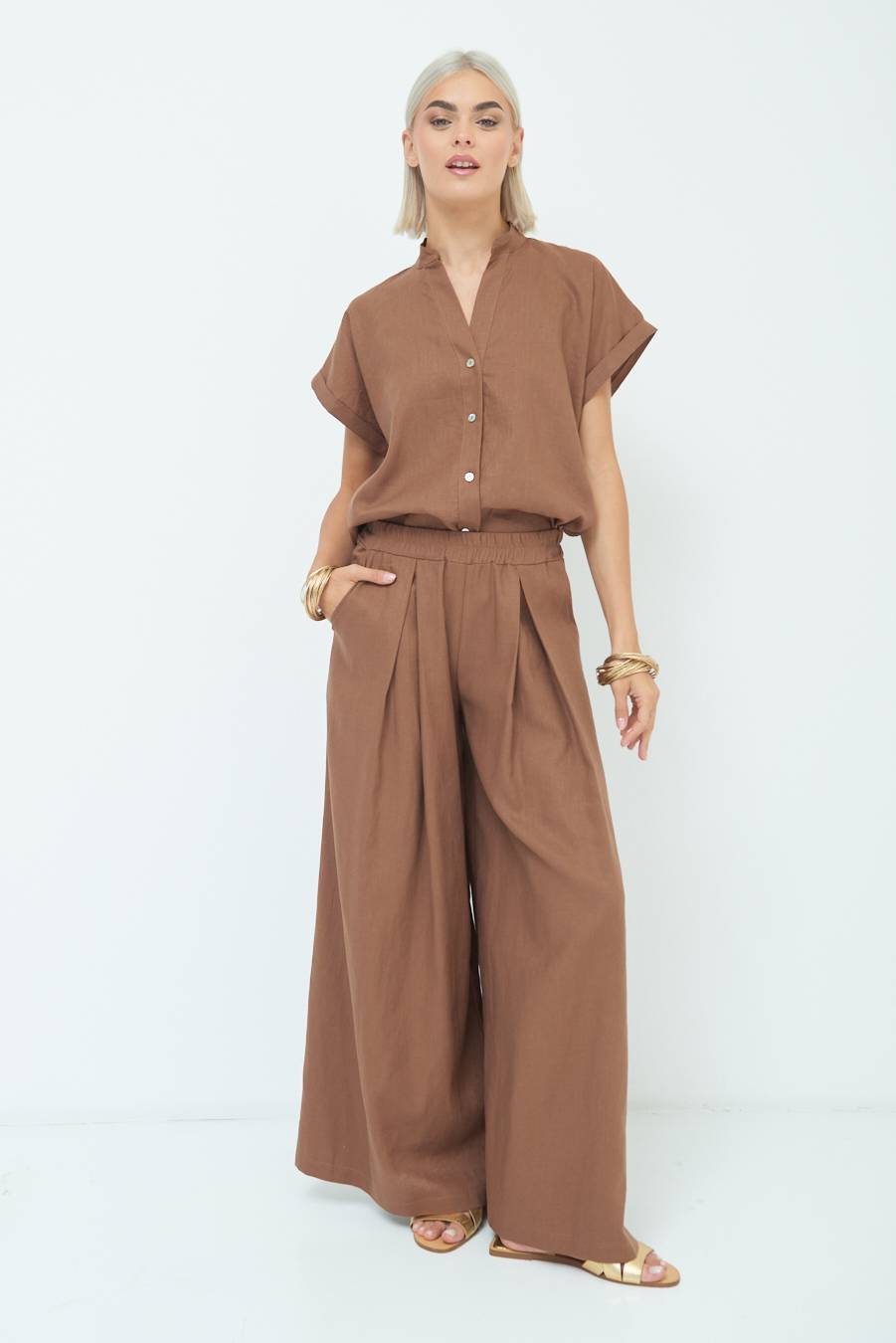 Kikisix PANTA PALAZZO CON PINCE CIOCCOLATO