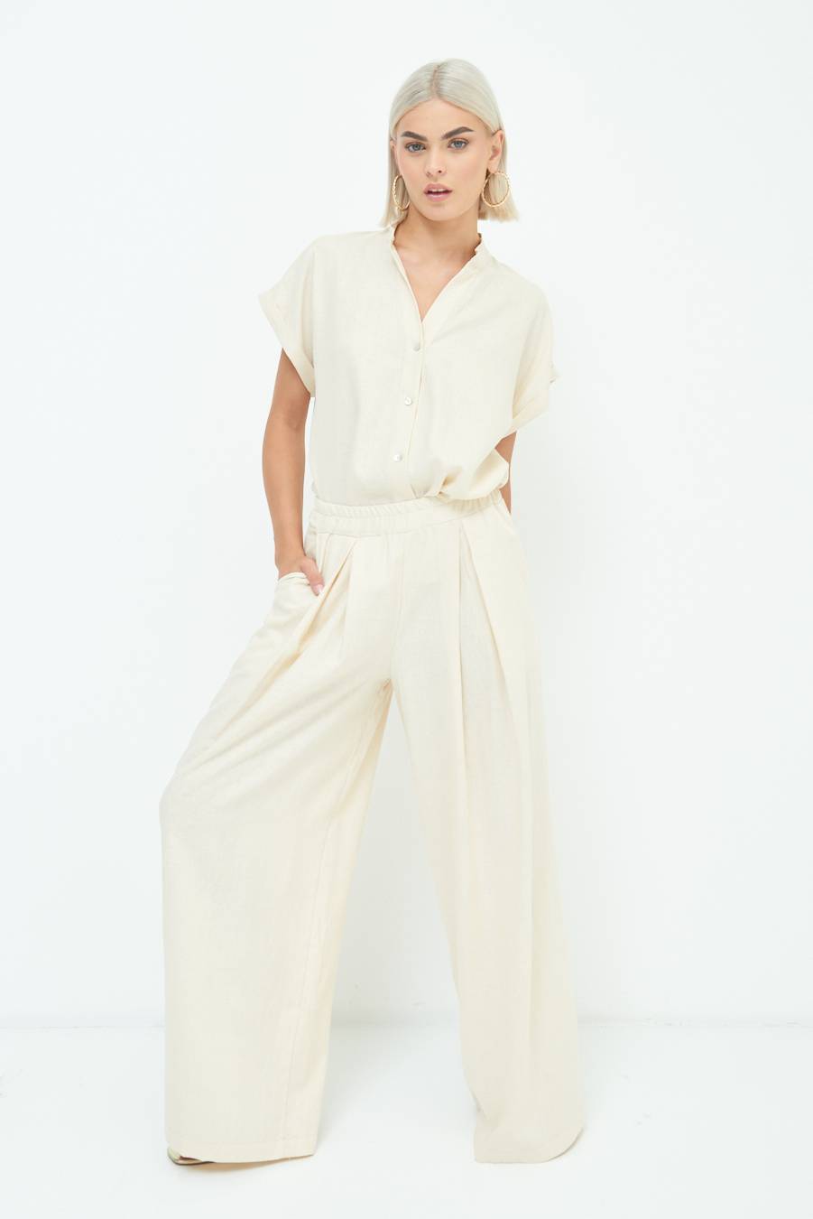 Kikisix PANTA PALAZZO CON PINCE NATURALE