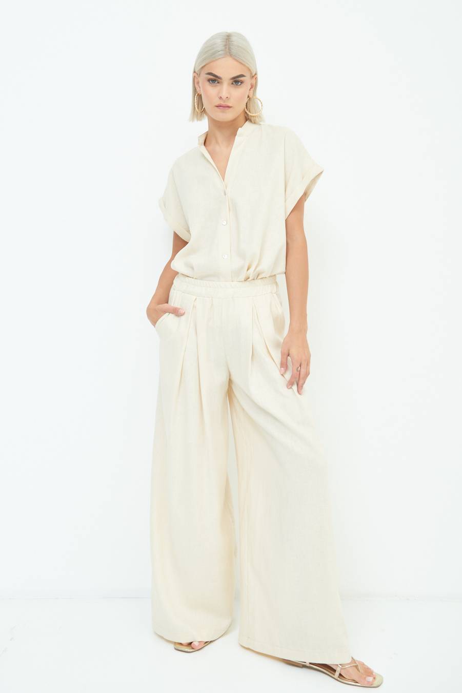 Kikisix PANTA PALAZZO CON PINCE NATURALE