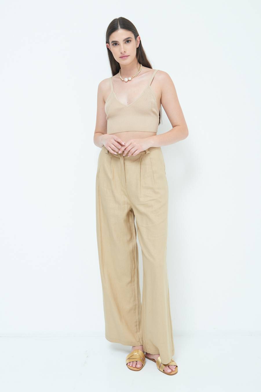 Kikisix PANTA PALAZZO CON PINCE NATURALE