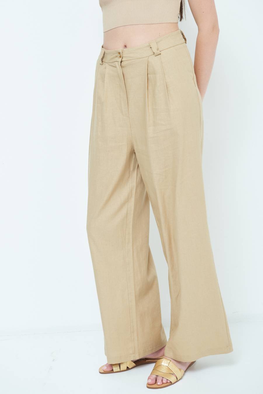 Kikisix PANTA PALAZZO CON PINCE NATURALE