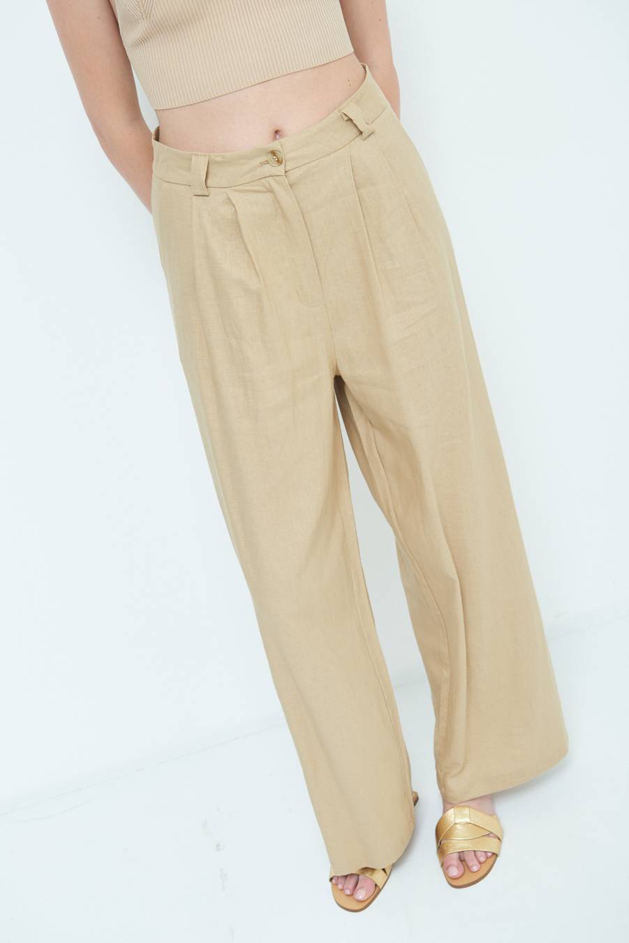 Kikisix PANTA PALAZZO CON PINCE NATURALE