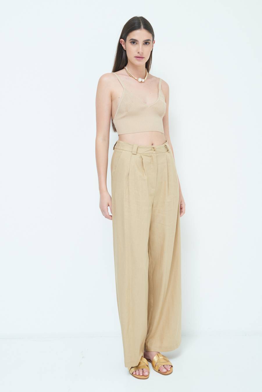 Kikisix PANTA PALAZZO CON PINCE NATURALE