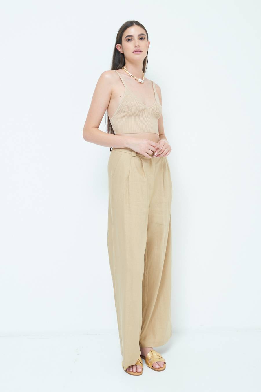 Kikisix PANTA PALAZZO CON PINCE NATURALE