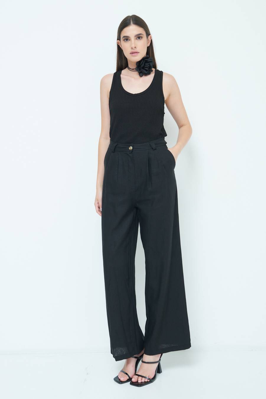 Kikisix PANTA PALAZZO CON PINCE NERO