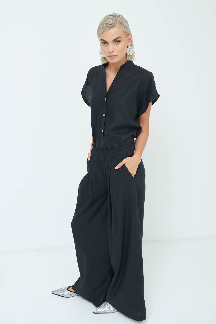 Kikisix PANTA PALAZZO CON PINCE NERO