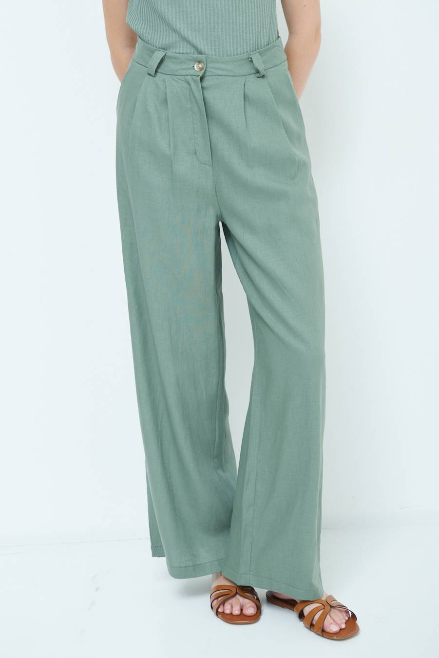 Kikisix PANTA PALAZZO CON PINCE VERDE MILITARE