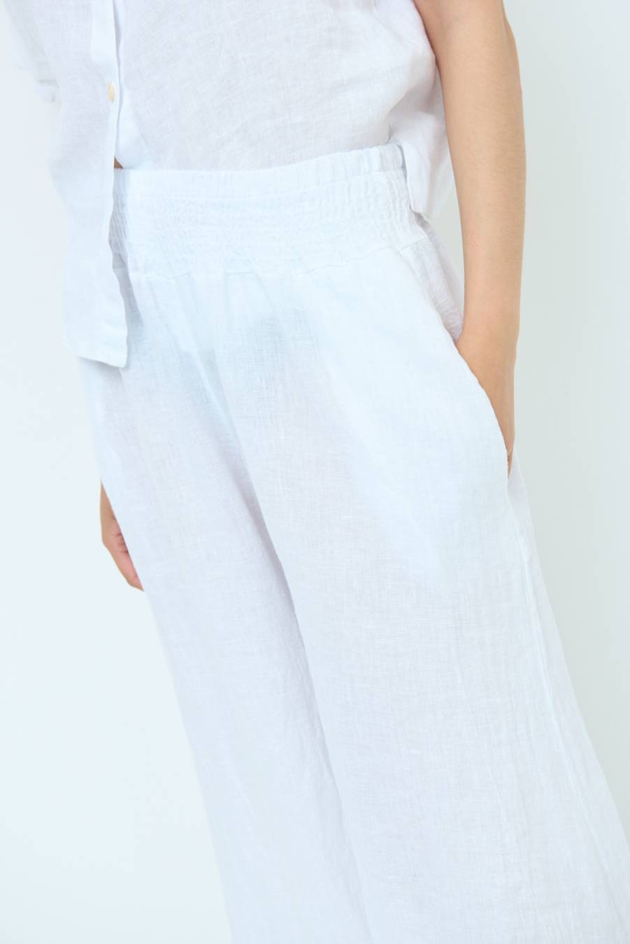 Kikisix PANTA PALAZZO LINO CON ELASTICI BIANCO