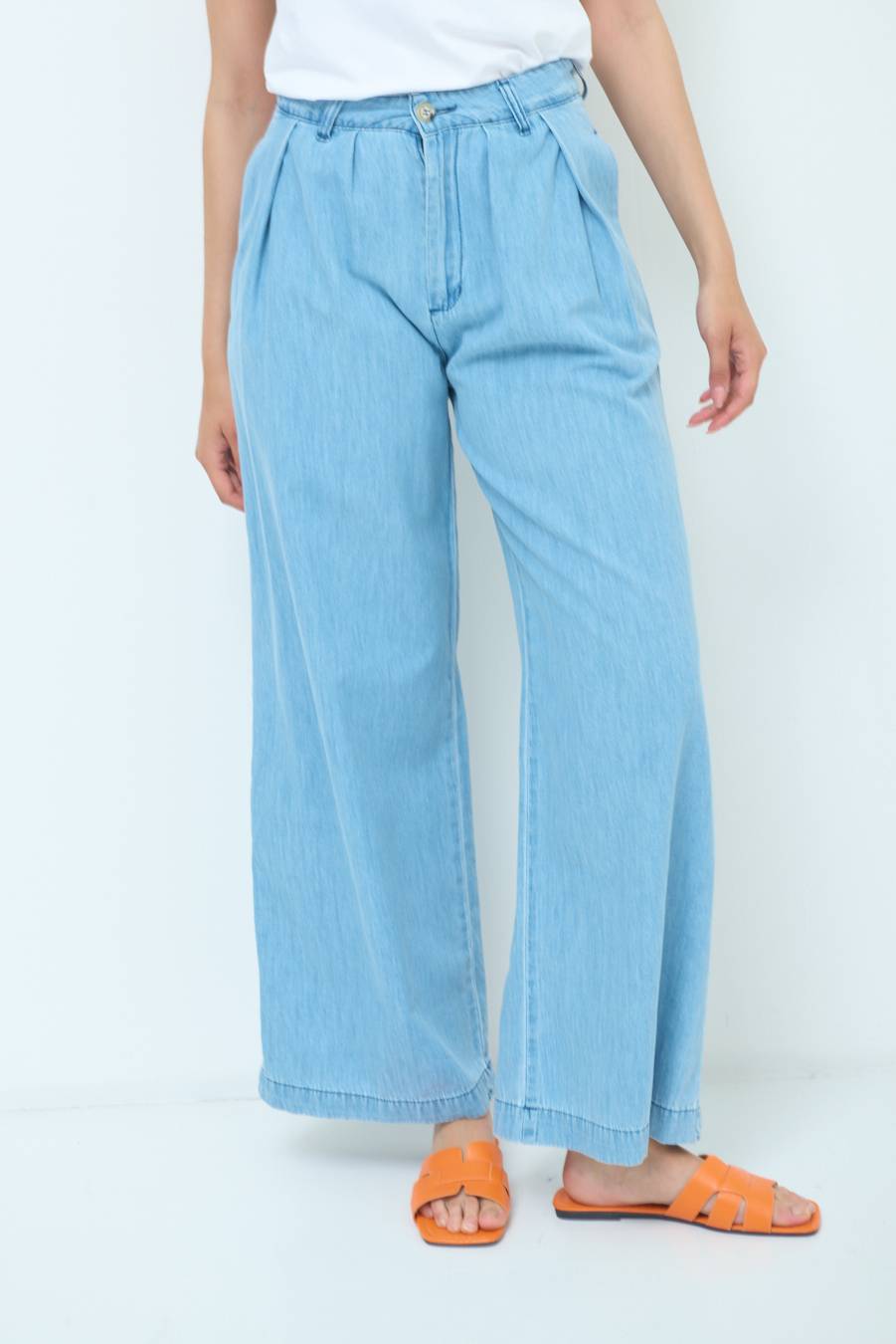 Kikisix PANTALONE CHAMBRAY PINCES BLU CHIARO
